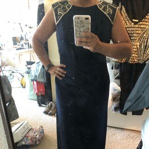 Navy blue evening gown by xscape by joanna chen